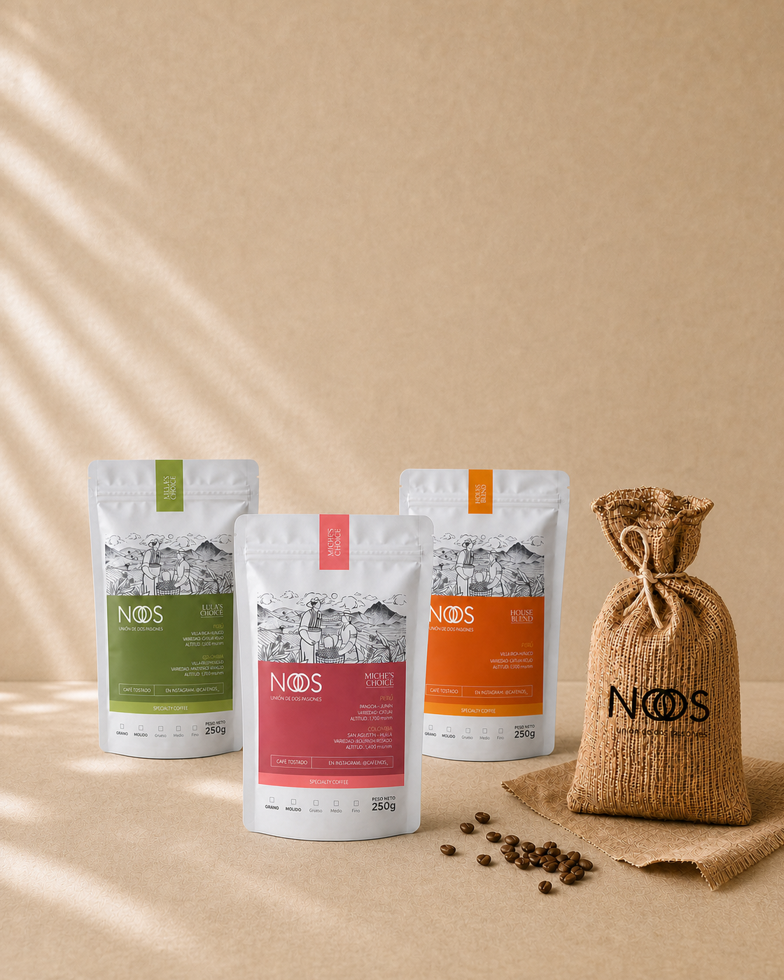 AI-GENERATED | source: ImageGen/Codex | purpose: homepage / tarjeta Arma tu combo | product: Café NOS combo Lula's Choice, Miche's Choice y House Blend | variant: none | variant_handle: none | variant_id: none | original_ref: exec-1ca5f39b-c3fc-44b8-9d1f-ecb1f70a0478.png | date: 2026-09-01