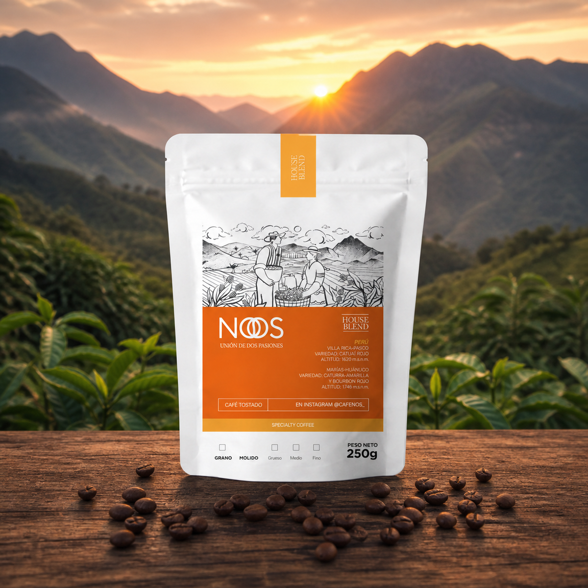 Café NOS House Blend en finca cafetera, imagen de trazabilidad