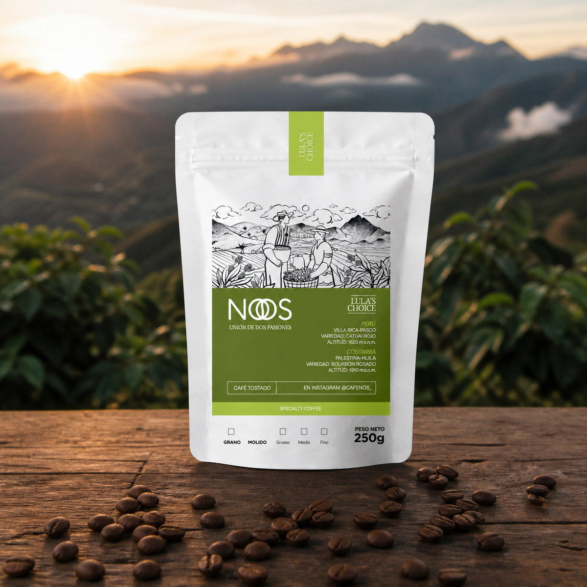 Café NOS Lula's Choice en finca cafetera, imagen de trazabilidad