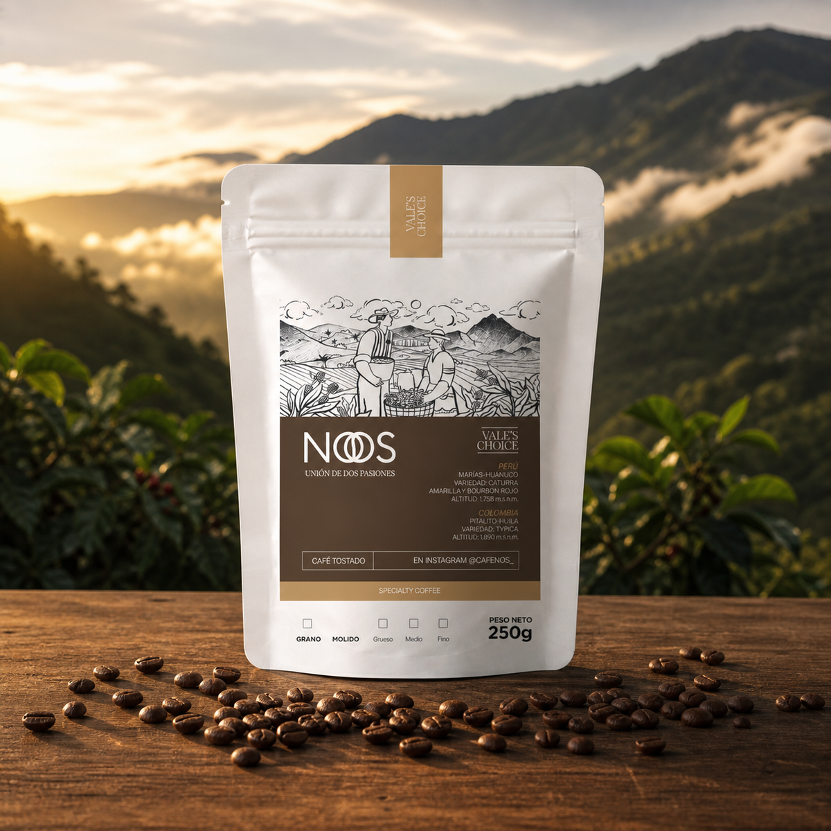 Café NOS Vale's Choice en finca cafetera, imagen de trazabilidad