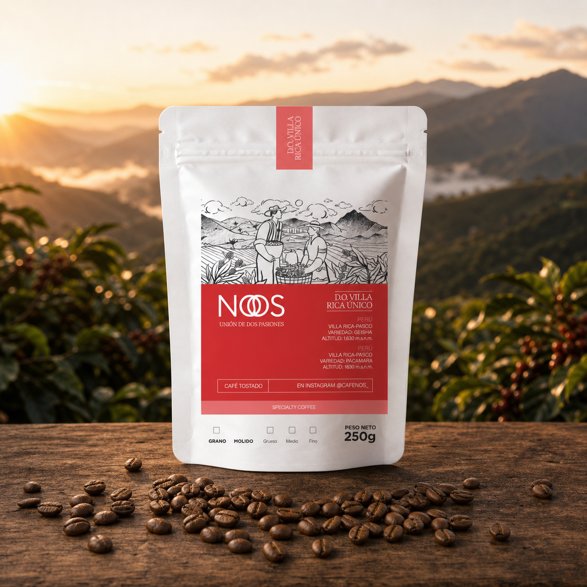 Café NOS Villa Rica Único en finca cafetera, imagen de trazabilidad